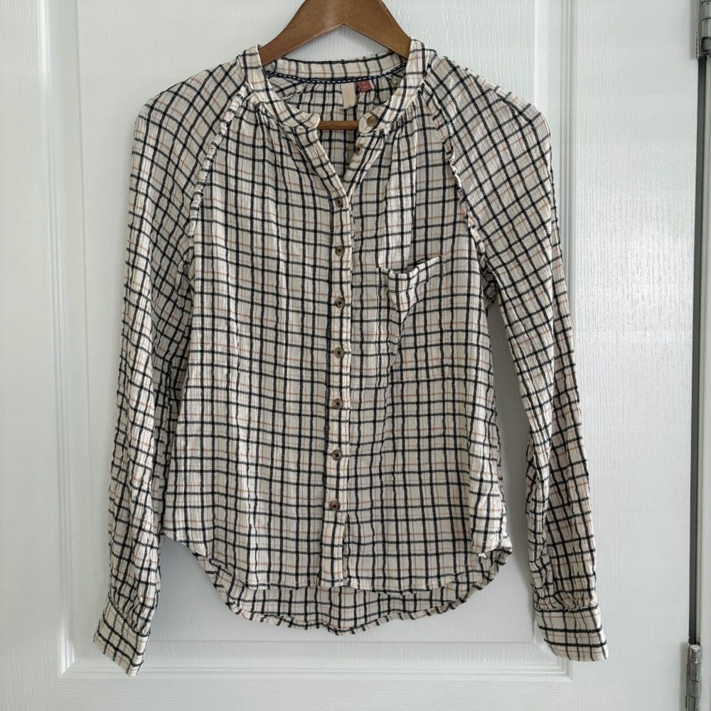 Pilcro Plaid Crinkle Button Front Shirt Medium Anthropologie